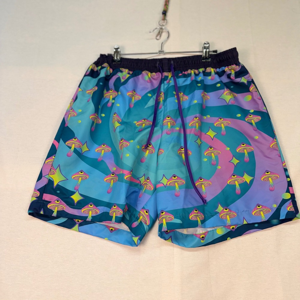 FPS Apparel Mens Psychedelic Mushroom Swim Trunks Blue Purple Goat Large USA